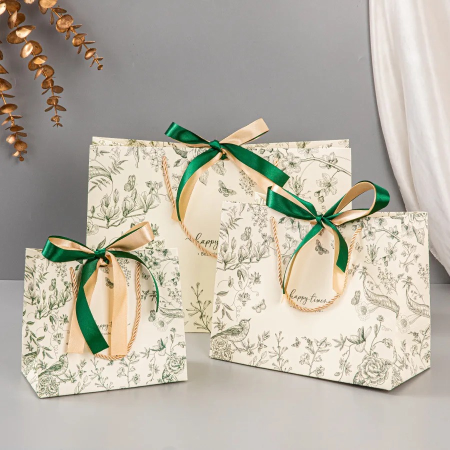 Luxury Skincare Packaging - 10Pcs Tas Hadiah Kertas Motif Bunga
